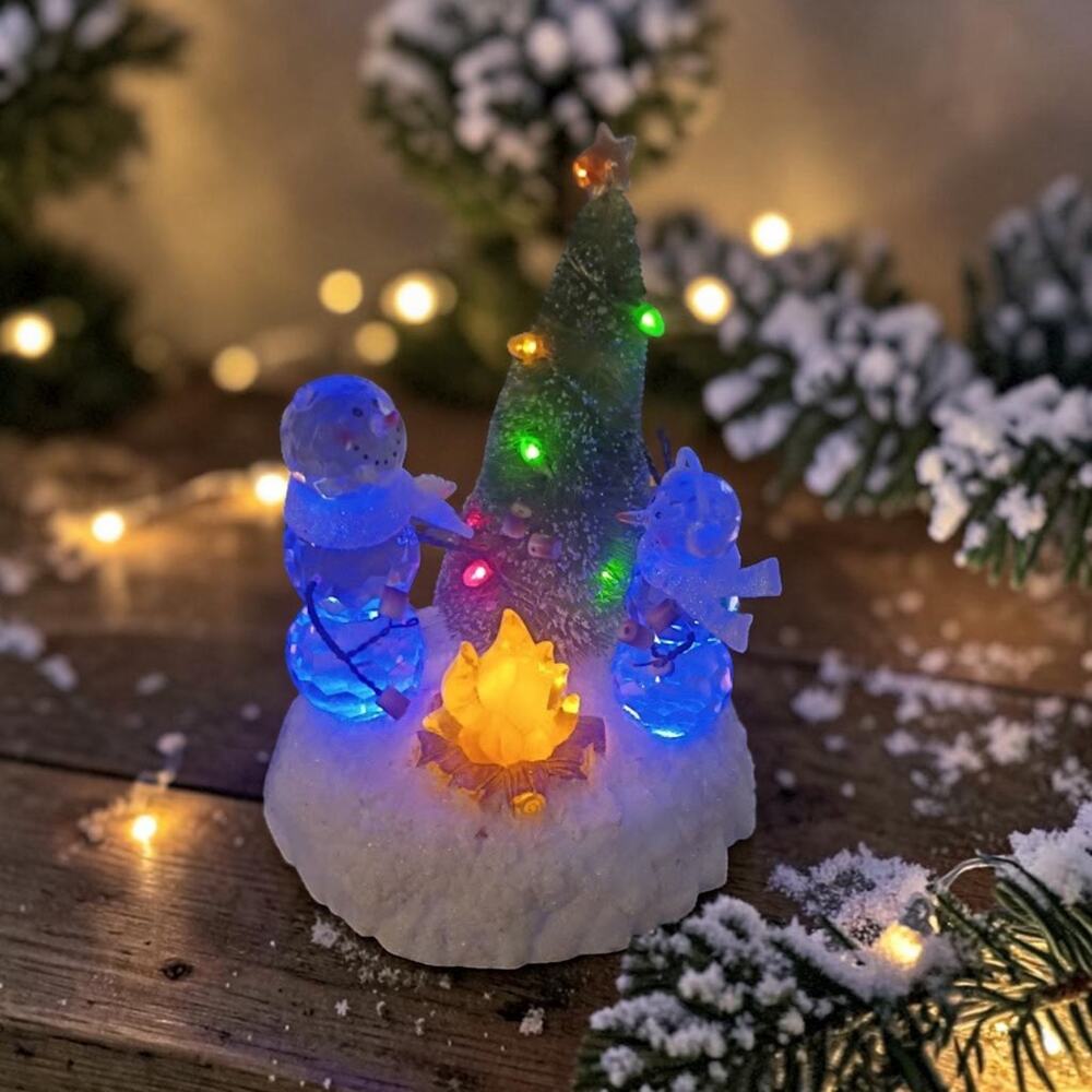 Vintage JCPenney Roly Polys Lighted Snowmen Campfire Tree Christmas Figurine